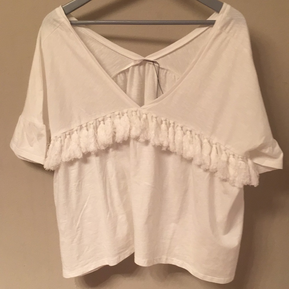 White peasant top tassels loose fitting